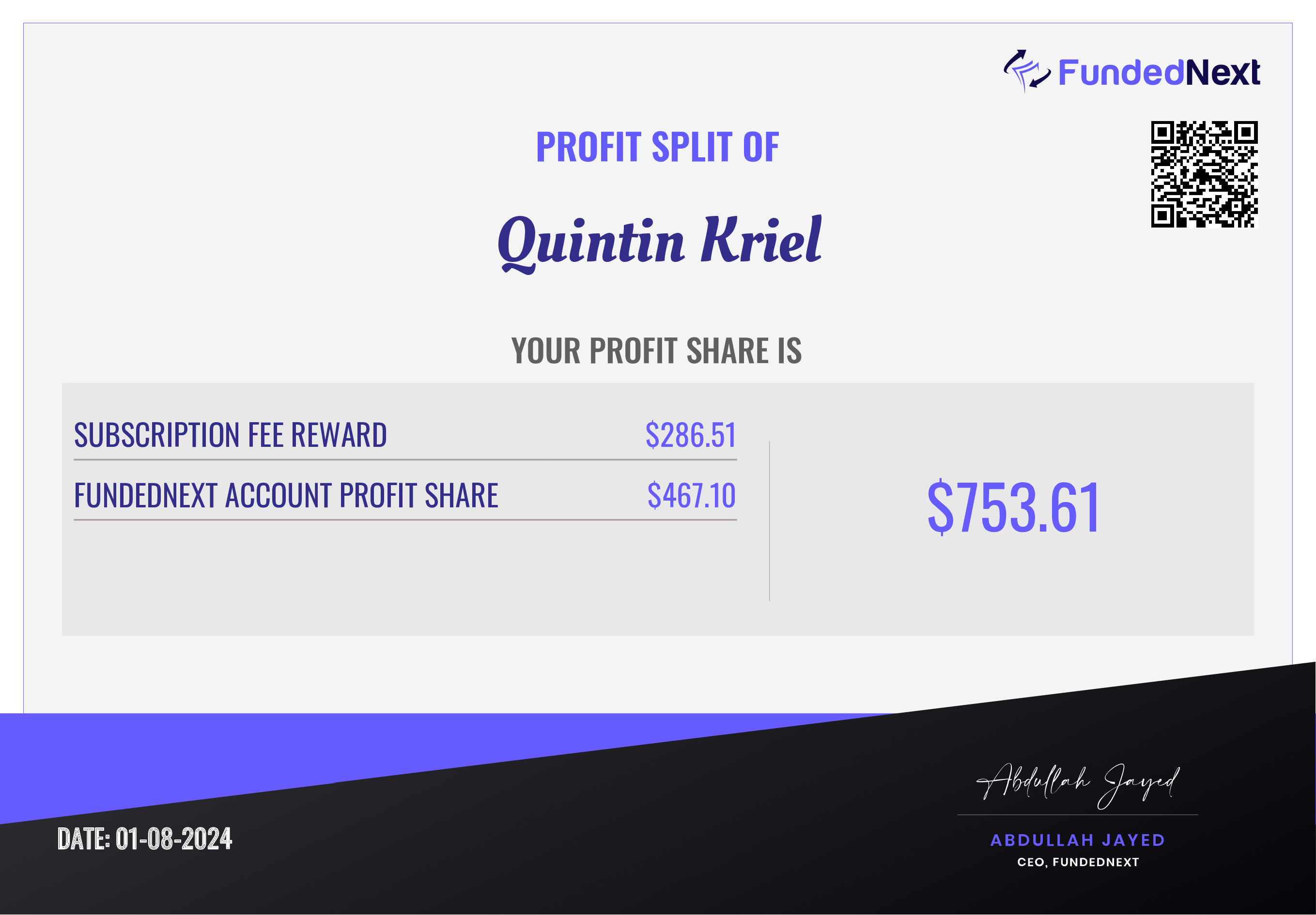 Funded Next $100k First Profit Split Certificate