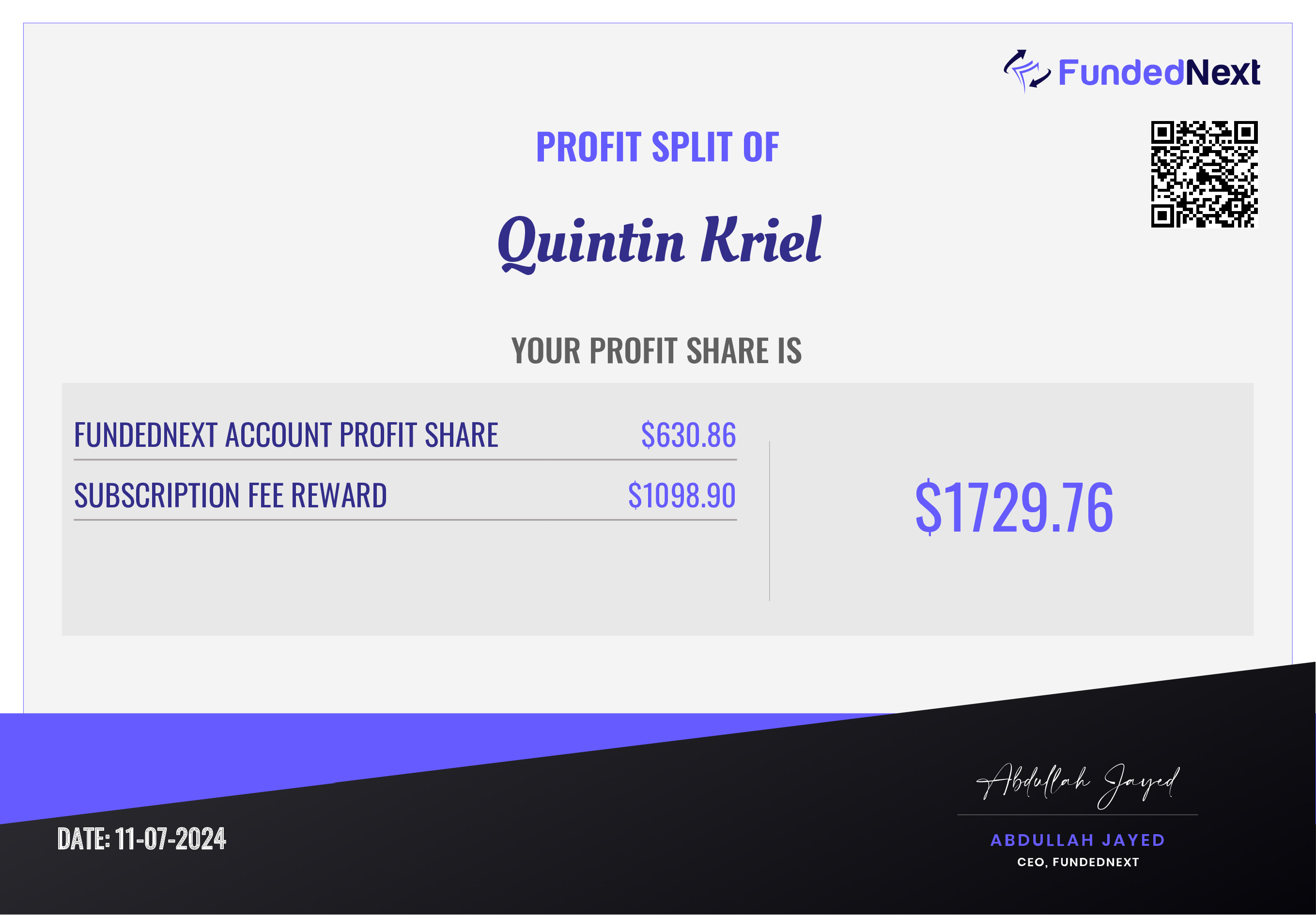 Funded Next $200k First Profit Split Certificate