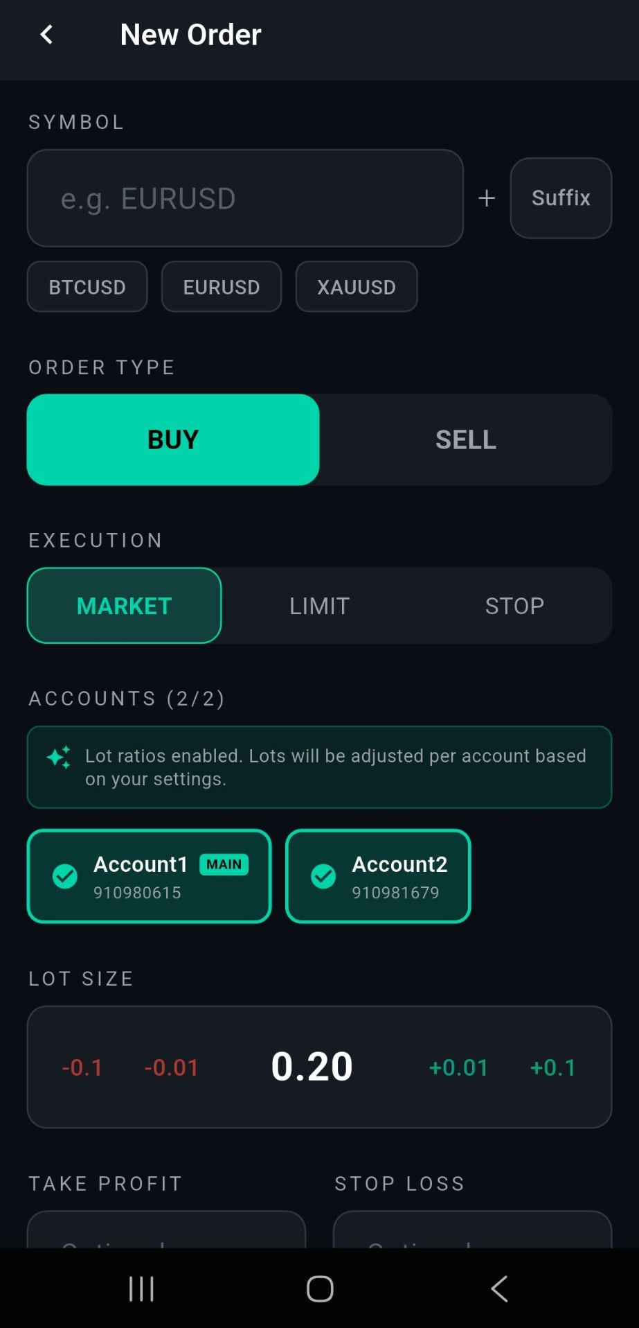 MetaSynx New Order Screen