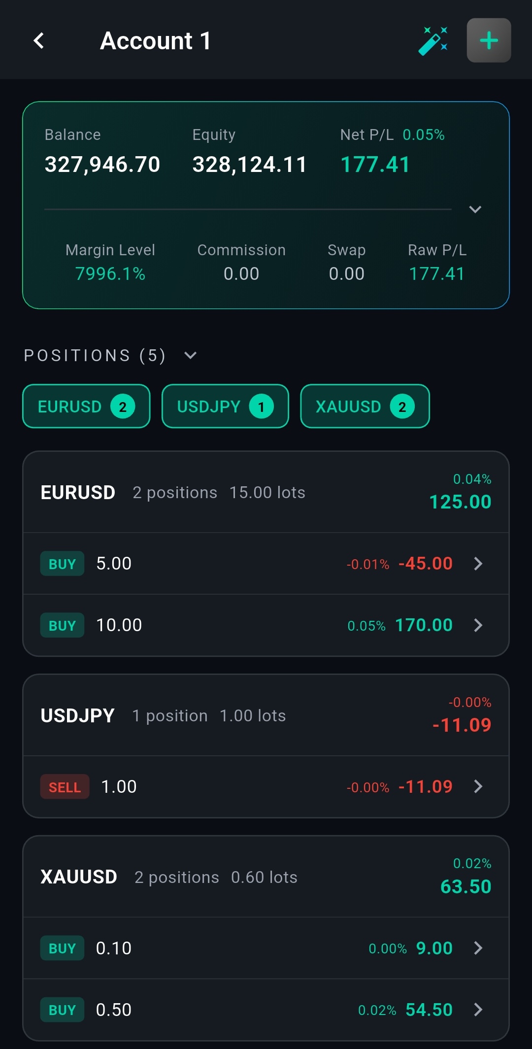 MetaSynx Account Positions
