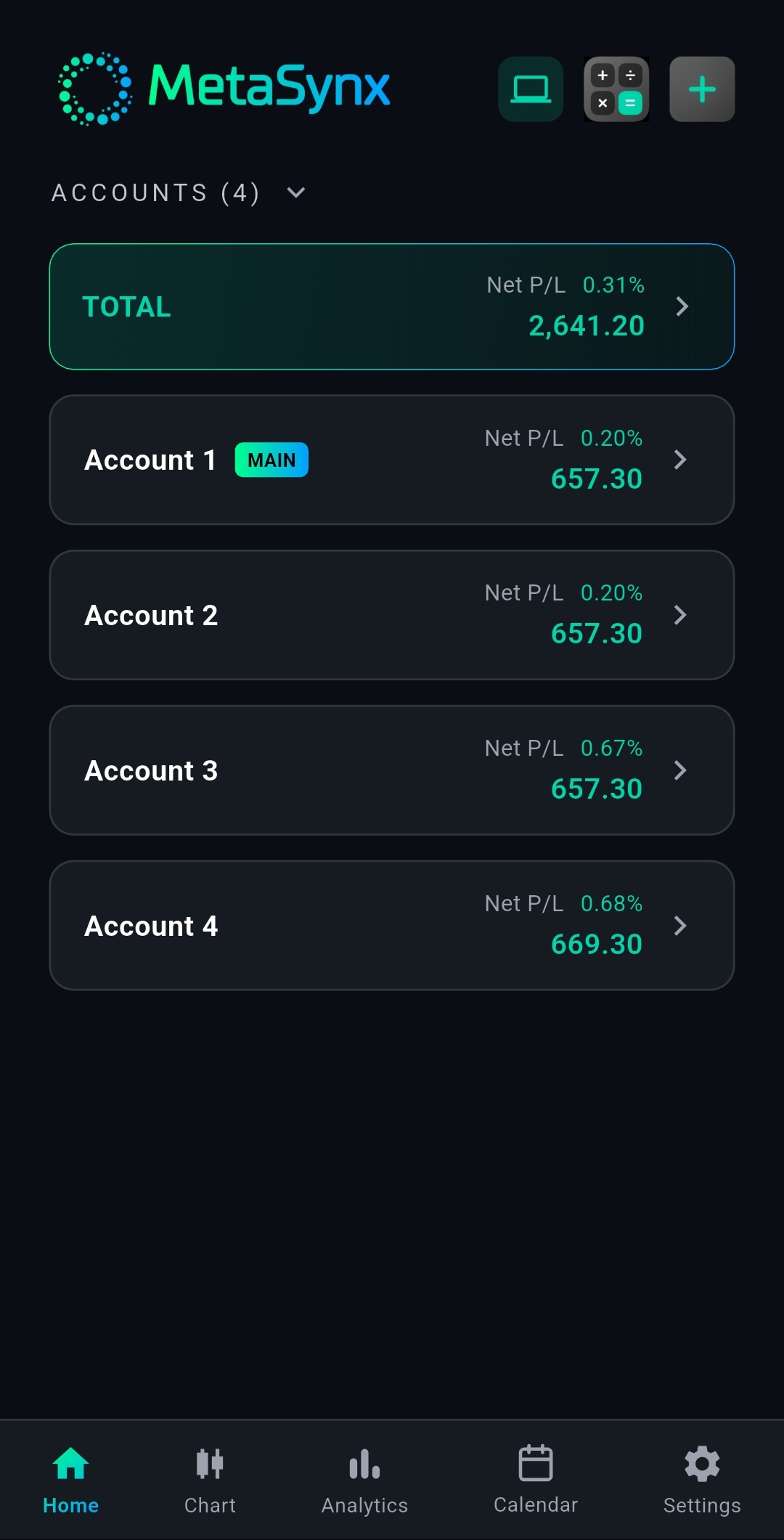 MetaSynx Home Screen
