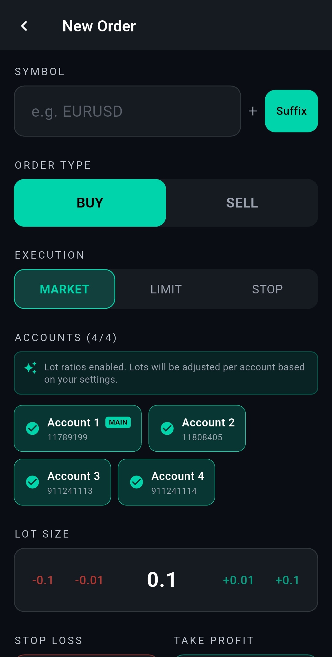 MetaSynx New Order Screen